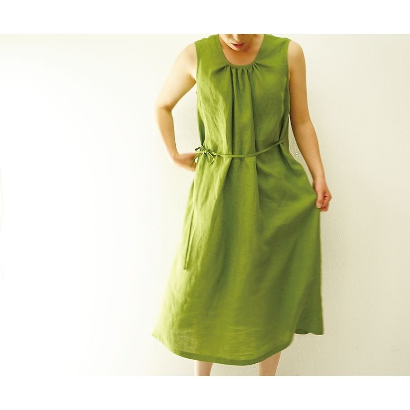【wafu】Lithuania linen 100%  Sleeveless dress / olive pass'e a40-7 - ワンピース - コットン・麻 グリーン