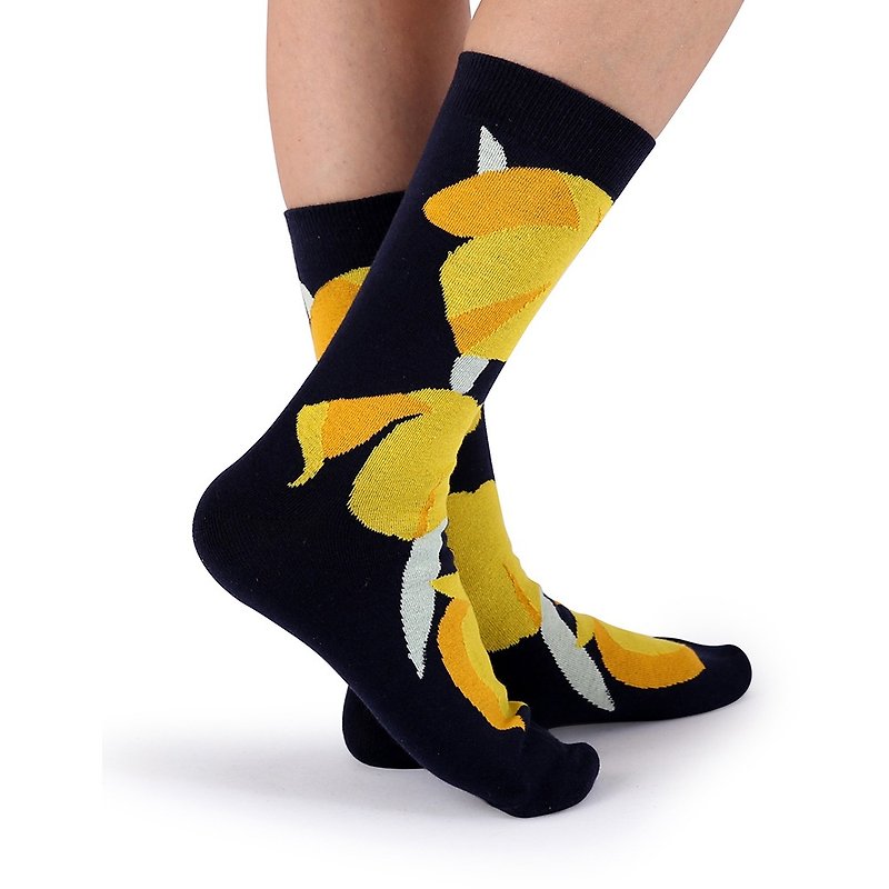 Viken Plan Cotton Socks Men's and Women's Socks Four Seasons General VP Socks Personality Fashion Color Color Yellow Flower - Socks - Cotton & Hemp 