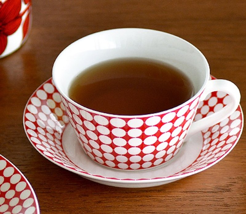 Stig Lindberg北歐設計大師 EVA茶杯盤組(骨瓷) - 咖啡杯 - 瓷 紅色