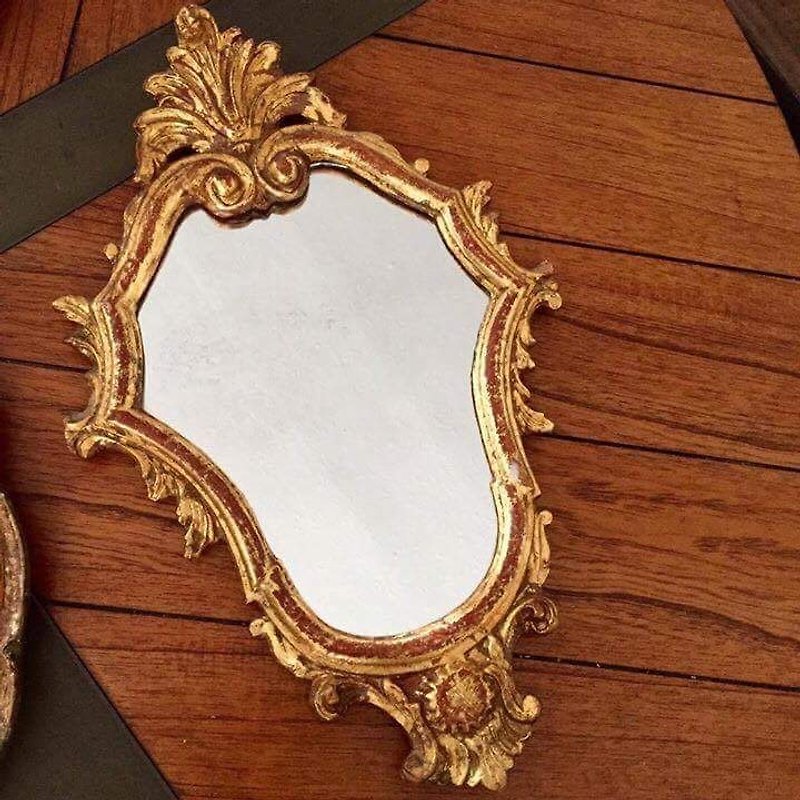 Italian hand-carved wooden antique mirror, mirror tray - Other - Wood 