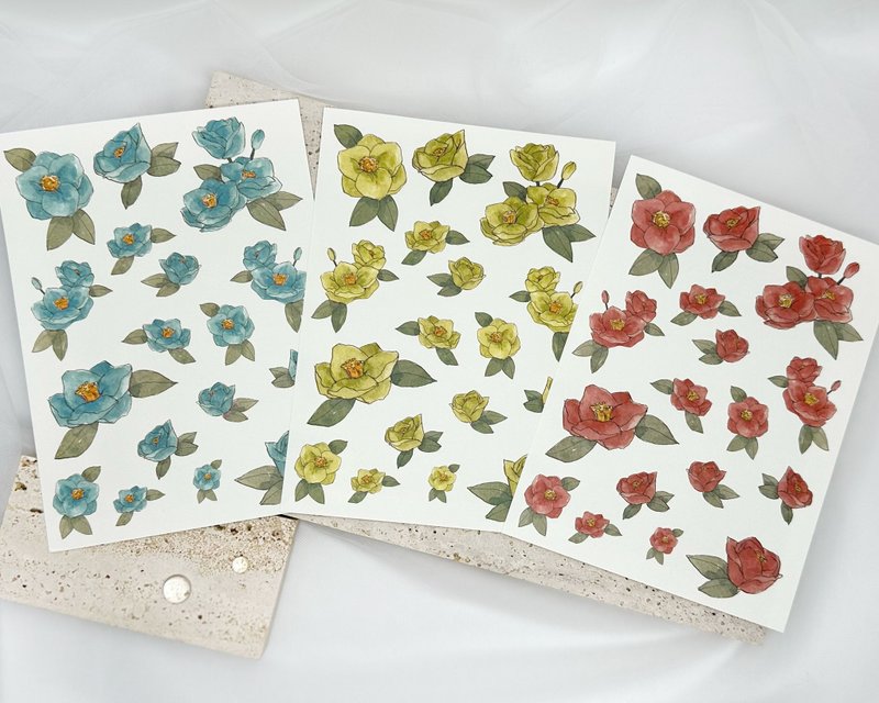 Camellia flower deco sticker - 貼紙 - 紙 