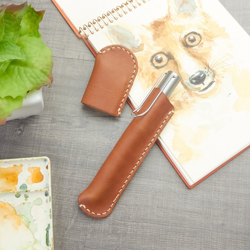 Leather Pen Holder / Pen Case / Genuine Leather Pen Holder / Pen Sleeve - กล่องใส่ปากกา - หนังแท้ สีนำ้ตาล