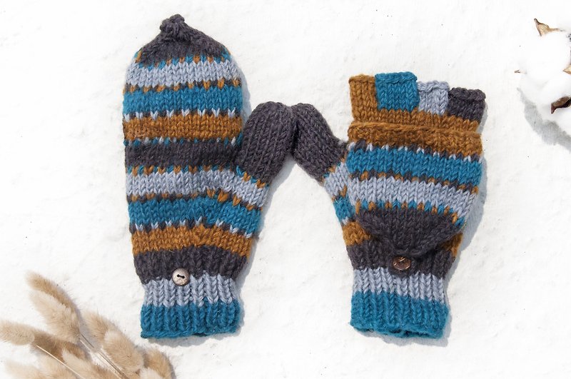Hand-knitted pure wool knit gloves / detachable gloves / inner bristled gloves / warm gloves - North Africa Sala - Gloves & Mittens - Wool Multicolor