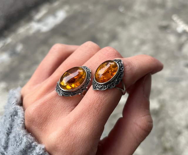 Xiyingyao 925シルバー天然石ライブリングエスニックスタイル