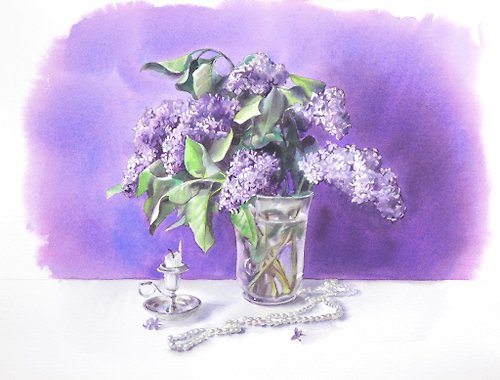WallArtHome Lilac in a vase original watercolor painting by artist Irina Zhunaeva