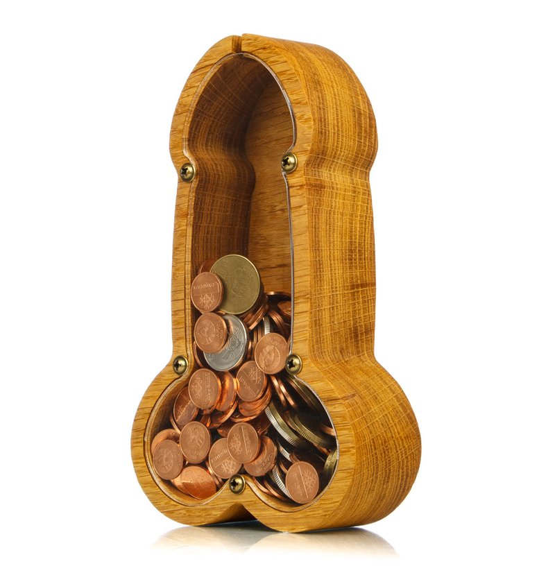 Adult piggy bank PENIS Wood dildo phallus dick sex toy Funny birthday gift - Coin Banks - Wood 