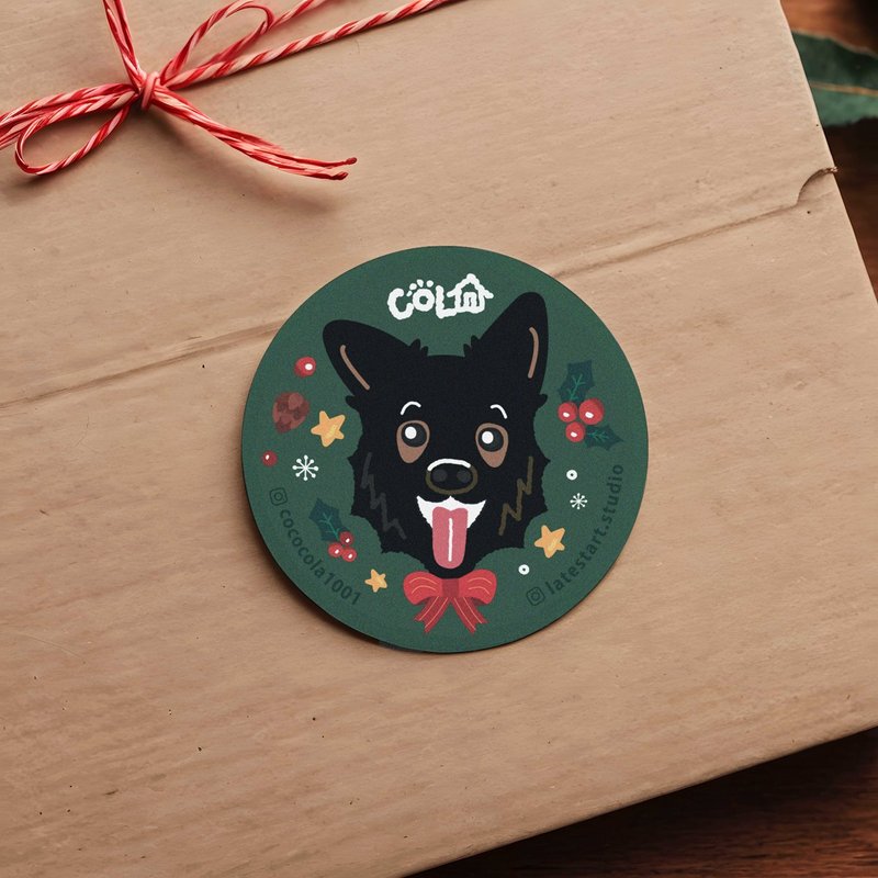 [New Product] Christmas Flower Dog Round Stickers 6 Pack - Stickers - Paper Green