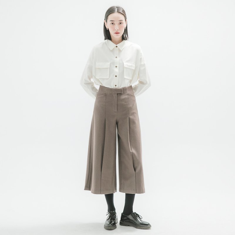 [Pinkoi exclusive, classic original] Reflux_Reflux Wool Pleated Wide Pants_CLB500_Brown - Women's Pants - Wool Brown