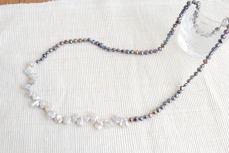 Light Silver poppy and blue pearl long necklace - Long Necklaces - Gemstone Blue