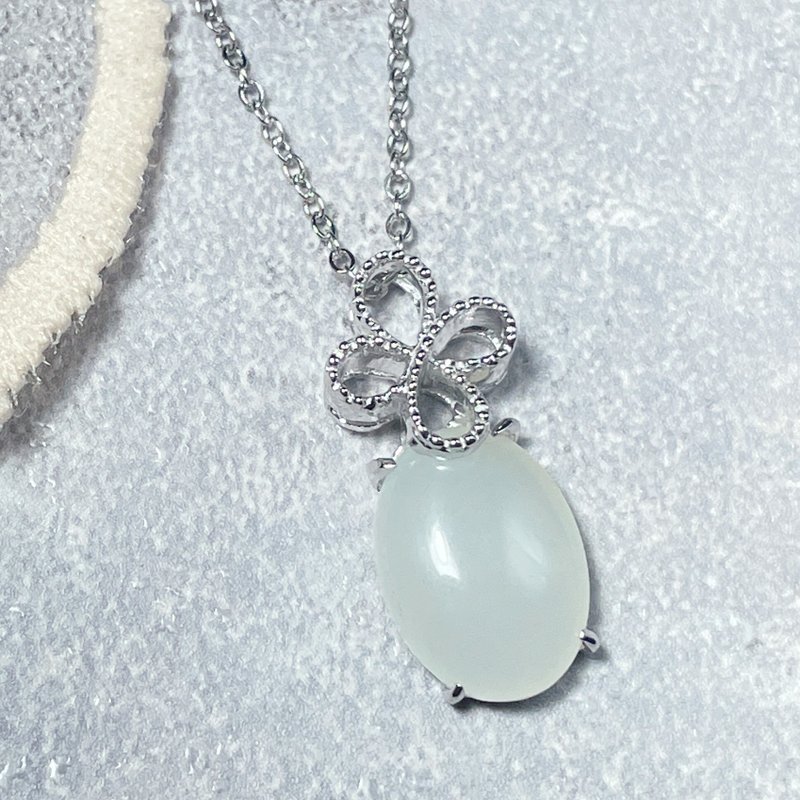 Eternal jade pendant natural white jade 10x14 A goods 925 sterling silver necklace gift - สร้อยคอ - หยก ขาว