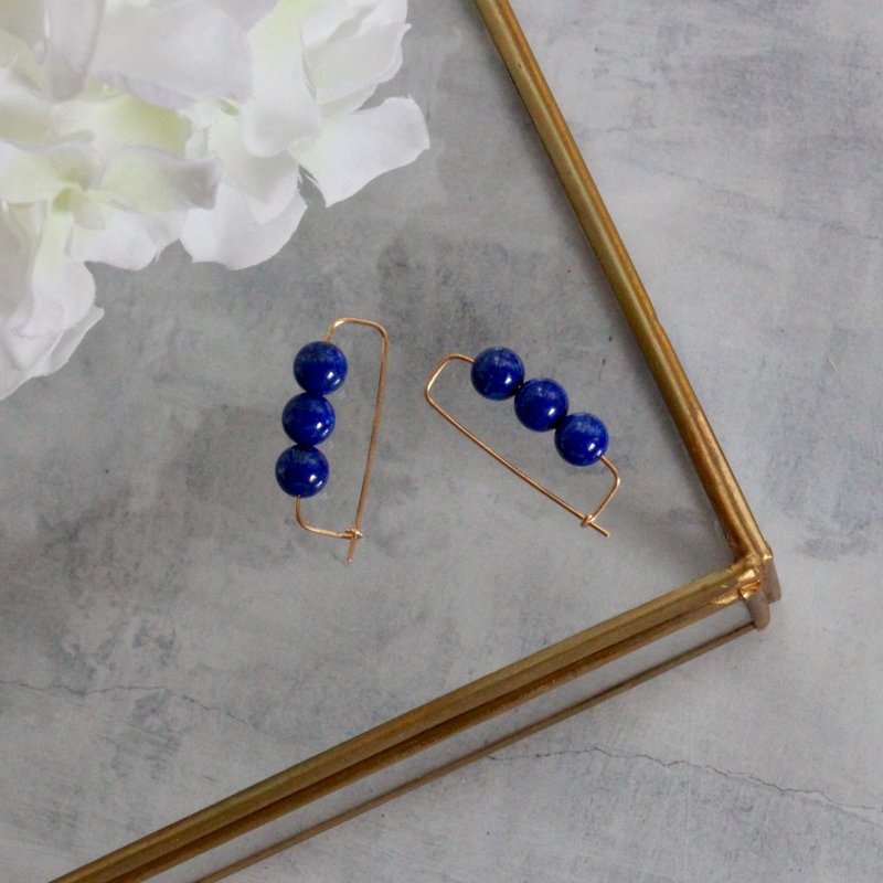 14kgf Lapis lazuli Pin pierced earrings - 耳環/耳夾/耳骨夾 - 半寶石 藍色
