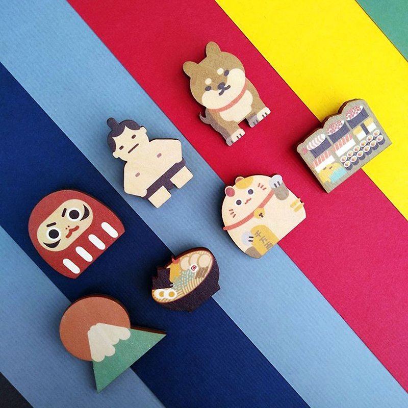 | Japan Tokyo Series | Wooden Pins / A total of 7 styles - Badges & Pins - Wood Multicolor