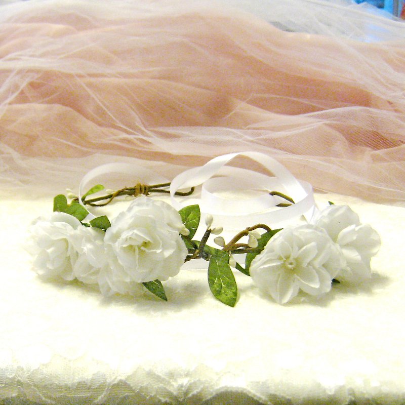 Flower crown, Rustic wedding crown, pink rose wreath, hair accessories C7 - เครื่องประดับผม - ผ้าไหม ขาว