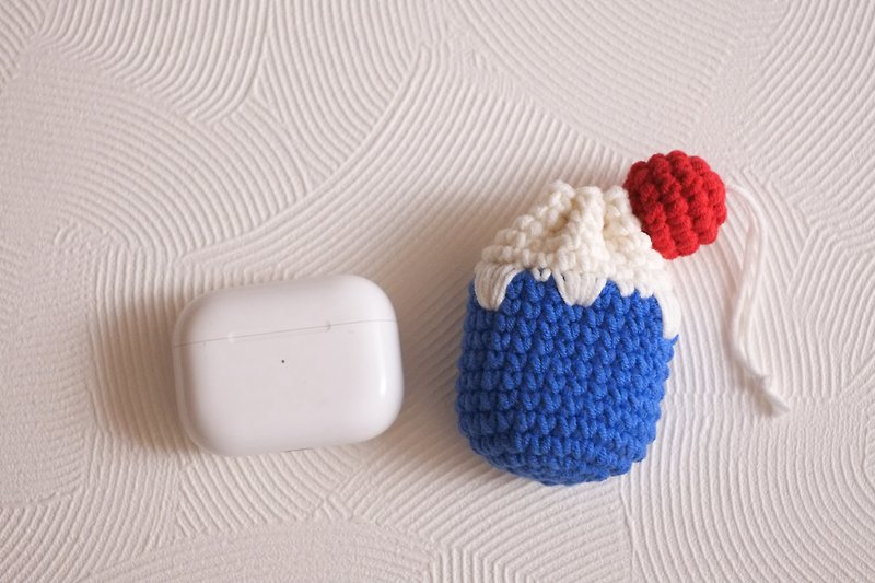 [Wool knitted product] Mount Fuji AirPods drawstring pocket - Headphones & Earbuds - Other Materials Blue