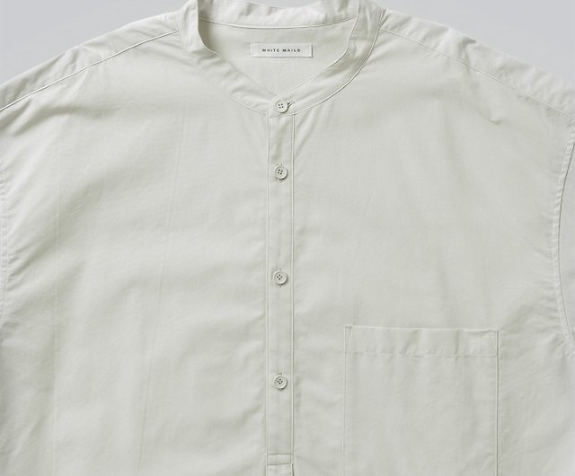 WHITE MAILS] COTTON PAPER POPLIN BAND COLLAR PULLOVER shirt - สตู