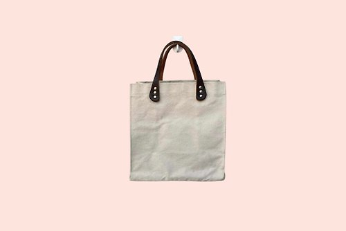 puremorningvintage Small size Paper Bag Style Canvas rigid handbag with genuine leather strap