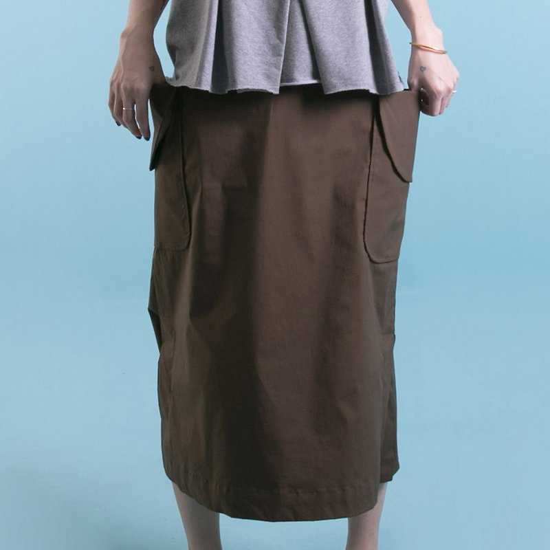 Flip the skirt - กระโปรง - ผ้าฝ้าย/ผ้าลินิน สีนำ้ตาล