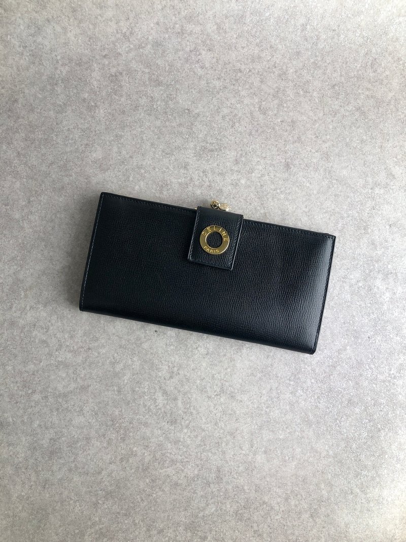 [Direct from Japan, branded used packaging] CELINE wallet, black circle leather long wallet, vintage, old eb8j2d - Wallets - Genuine Leather Black