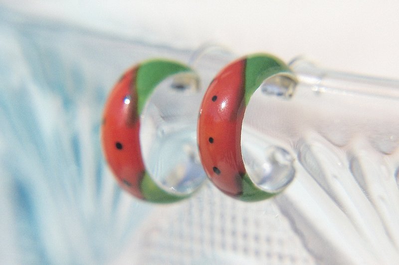 Valentine&#39;s Day gift, New Year gift, birthday gift, handmade limited edition 925 sterling silver earrings/ sterling silver round earrings/ enamel earrings/ sterling silver enamel earrings/ sterling silver enamel hoop earrings-tropical fruit watermelon watermelon