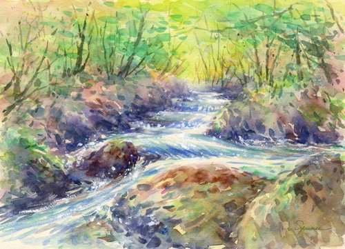 水彩画原画　春を待つ奥入瀬　＃445 水彩画原画 春を待つ奥入瀬 ＃445 | iichi 日々の暮らしを