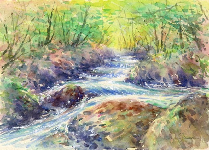 Watercolor painting Spring of Omirase - โปสเตอร์ - กระดาษ สีเขียว