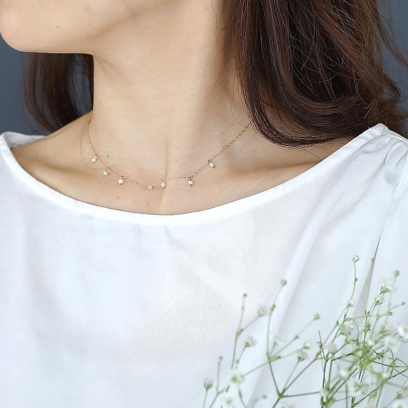 【14KGF】 Point pearl necklace - Necklaces - Other Metals 
