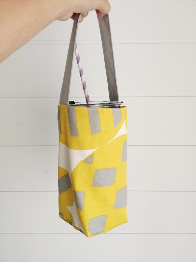 hairmo Nordic color block tote bag + (ice dam cup / hand crank / thermos / Mason) - ถุงใส่กระติกนำ้ - ผ้าฝ้าย/ผ้าลินิน สีเหลือง