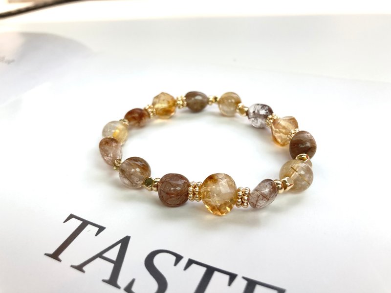 金運アップ クリスタルブレスレット 自信と財運を高める シトリン、カッパーヘアールチル、ゴールドヘアールチル/ゴールドタイチンルチル - ブレスレット - クリスタル 