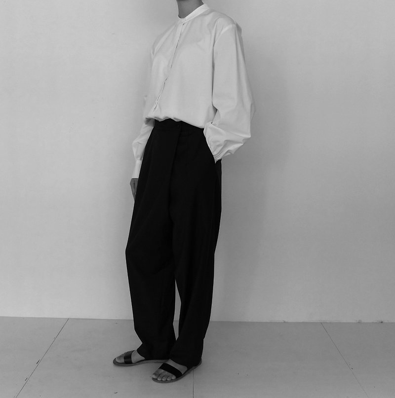 Zhongshan sleeved shirt collar - เสื้อเชิ้ตผู้หญิง - ผ้าฝ้าย/ผ้าลินิน 