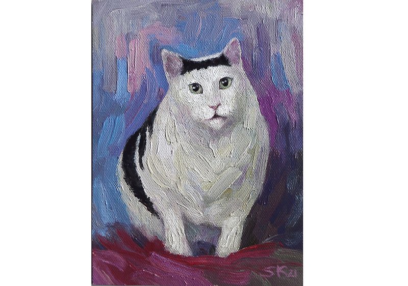 Cat oil painting Meme original art Bender cat painting Funny animal art Artwork - ตกแต่งผนัง - วัสดุอื่นๆ ขาว