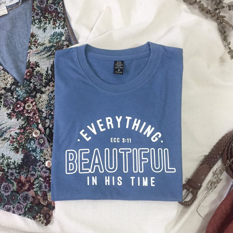 棉．麻 其他 藍色 - Beautiful In His Time Design T-shirt