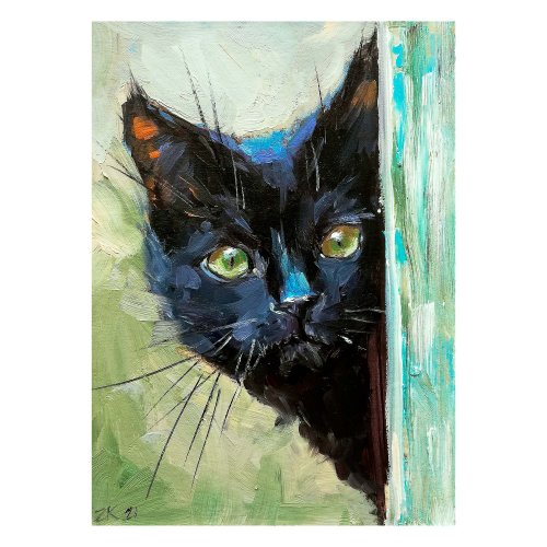 猫の絵ペットオリジナルオイルアート黒猫の肖像猫アート動物キャンバスアート - ショップ ZhannaDart ポスター・絵 - Pinkoi