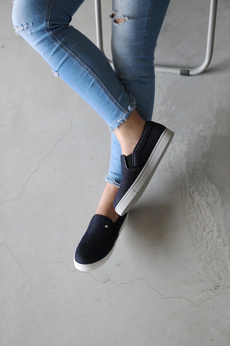 KOJIMA SNKR (Kojima Tannin) Sneaker | WL - รองเท้าลำลองผู้หญิง - ผ้าฝ้าย/ผ้าลินิน สีน้ำเงิน