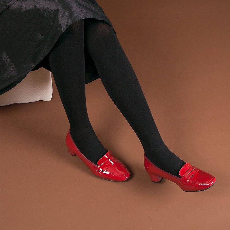 【雨中即景】小方楦Penny防水低跟樂福鞋-愛麗絲紅 - 雨靴/防水鞋 - 防水材質 紅色
