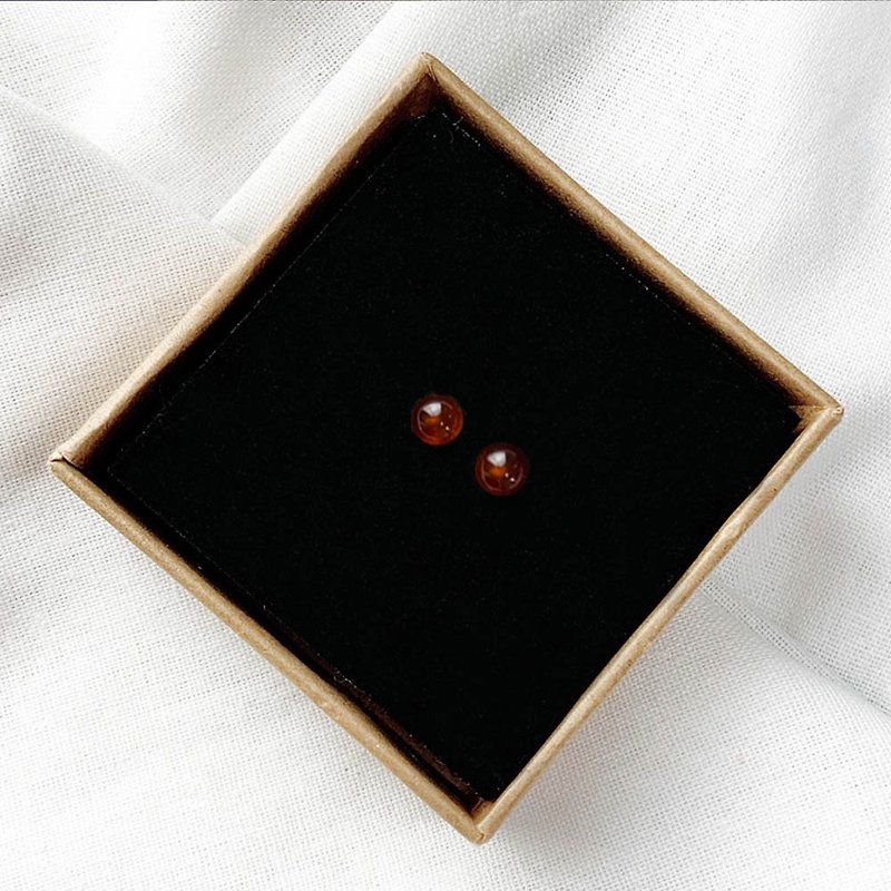 |寶石耳釘系列|天然紅橙石瑠石耳釘(S925純銀x耳環x客製化。) - 耳環/耳夾 - 寶石 紅色