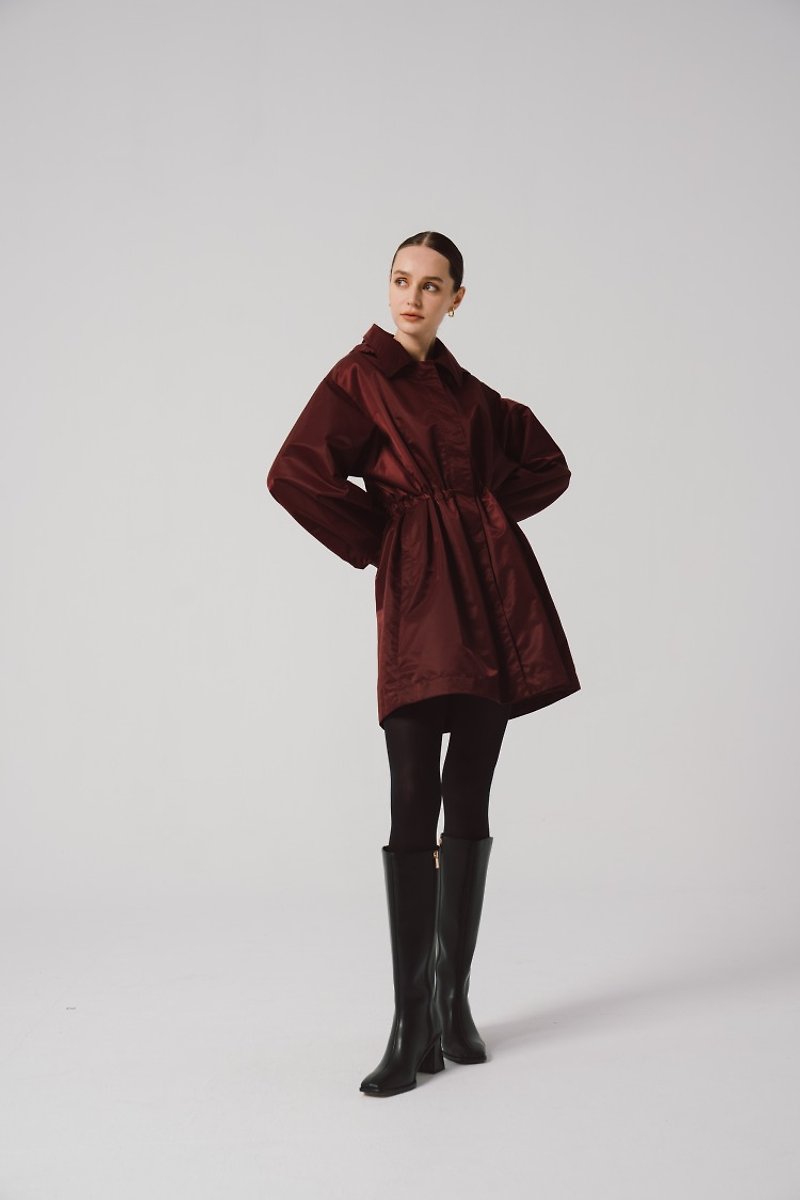 縮腰造型甜美個性兼具外套 (3色) - 外套/大衣 - 尼龍 紅色