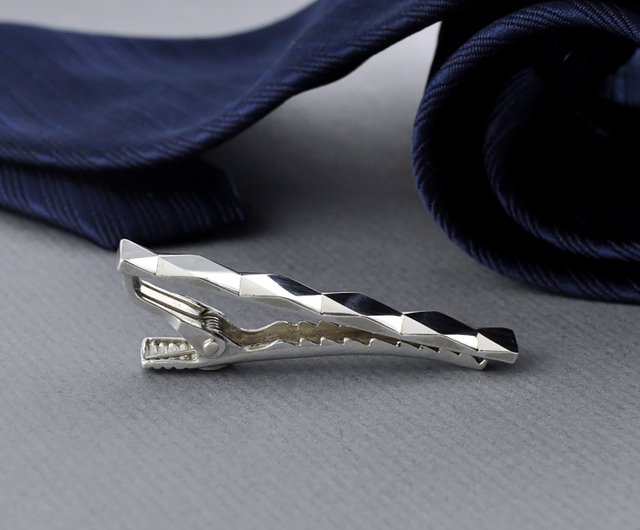 Sterling Silver Diamond Cut Tie Clip - Shop GreenRock Jewelry Ties