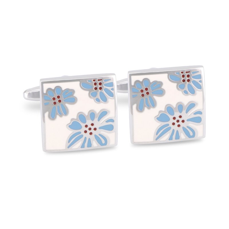 White Enamel with Light Blue Floral designed Cufflinks