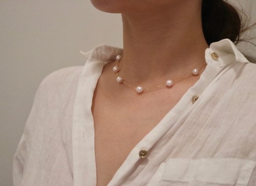 KOKO PEARL JEWELRY 日本直送 6mm/7mm Akoya珍珠項鍊 滿天星 鎖骨鍊 18k金 天然珍珠