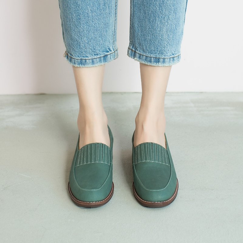 No weight and light bottom! Elastic small apron loafers teal green inner and outer leather MIT - Women's Leather Shoes - Genuine Leather Orange