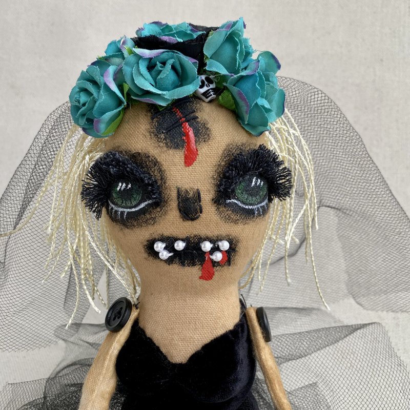 Creepy doll , Day of the Dead Doll, Halloween  Rag  doll , - ตุ๊กตา - ผ้าฝ้าย/ผ้าลินิน สีดำ