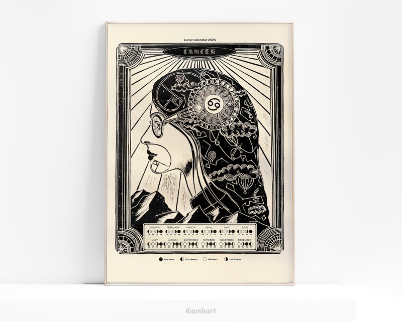 Personalized Zodiac Saying Printable Lunar Calendar 2025 Poster Female Portrait - 其他數位設計 - 其他材質 