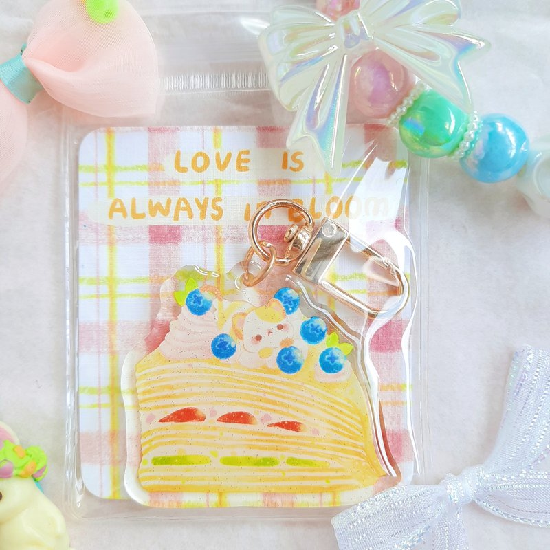 THEA-5cm Acrylic Keychain-Kitten and Fruit Crepe Cake - ที่ห้อยกุญแจ - อะคริลิค 