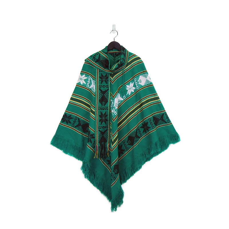 A‧PRANK: DOLLY :: vintage VINTAGE grass green Indian exam totem tassel cloak blouse (T712044) - สเวตเตอร์ผู้หญิง - ผ้าฝ้าย/ผ้าลินิน สีเขียว