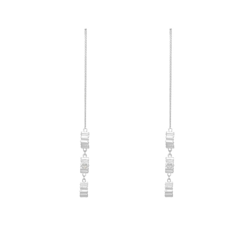 pleats chain Earring - Earrings & Clip-ons - Sterling Silver Silver