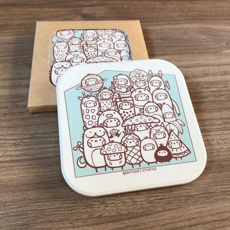 布籽生物 插畫 MIT 鶯歌陶瓷 吸水 杯墊 - 杯墊 - 陶 白色