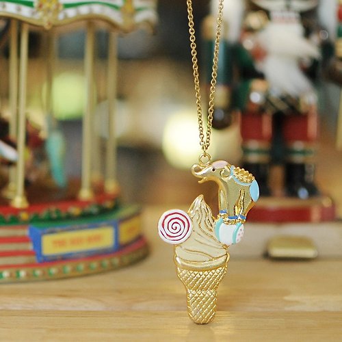 napakas Circus elephant balancing on an ice cream cone, Elephant pendant, Elephant necklace