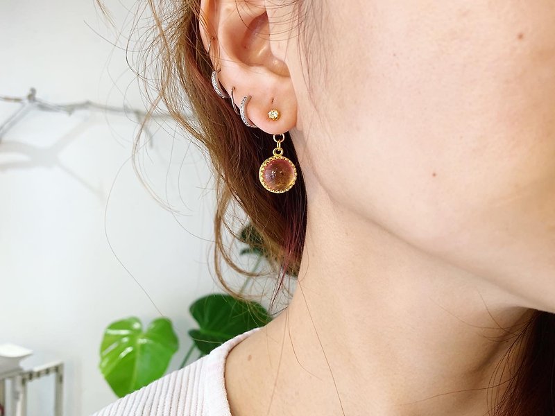 Stone Stud Earrings + Strawberry Crystal Color Glass Double Earrings Free Modification Clip Earrings