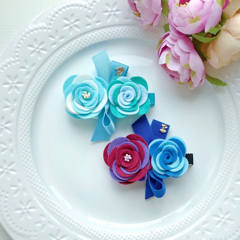 卡通配色拼色不織布花日本帽帶兒童女孩髮夾-冰雪款 - 嬰兒手鍊/飾品 - 其他材質 藍色