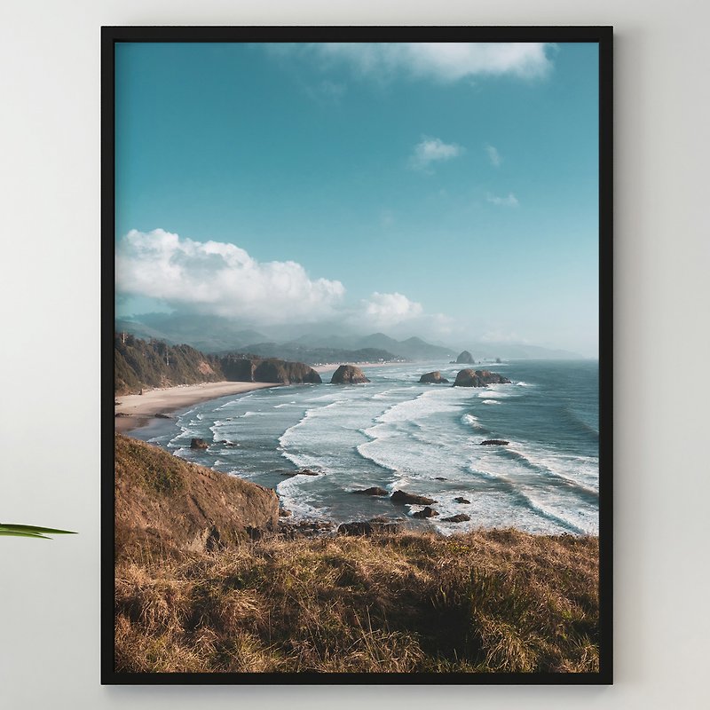 Ocean Waves Pacific Beach Landscape Nature Wind Sunset Shore Water Blue Sky - Posters - Paper 